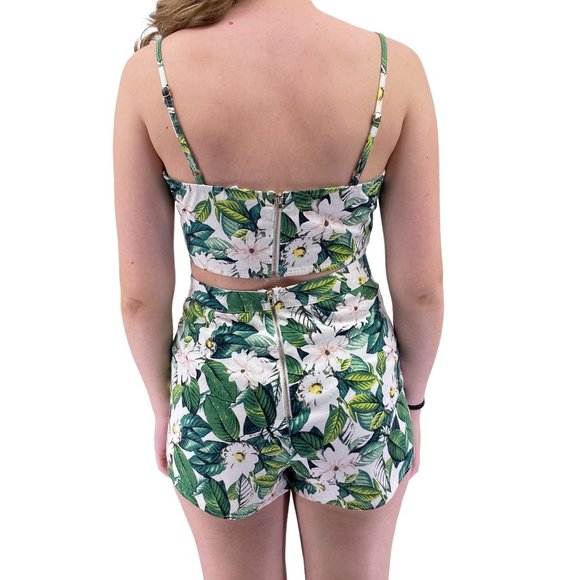 A'Gaci floral skort crop top size small two piece set high waist white green - Picture 3 of 11
